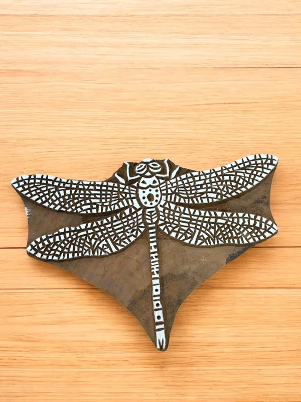Detailed Dragonfly Indian Wood Printing Block (11x8.5cm)