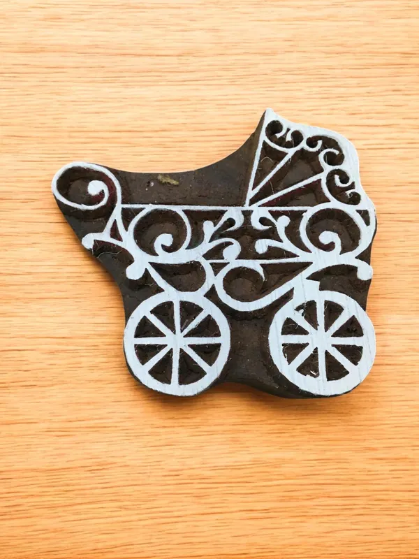 Handcarved Wooden Stamp: Wheeled Kids Wagon, Textile Art