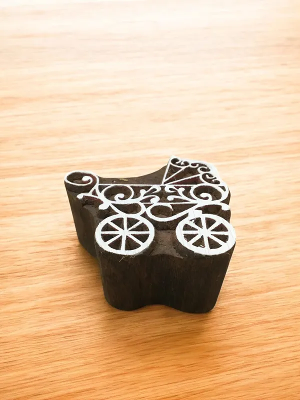 Handcarved Wooden Stamp: Wheeled Kids Wagon, Textile Art