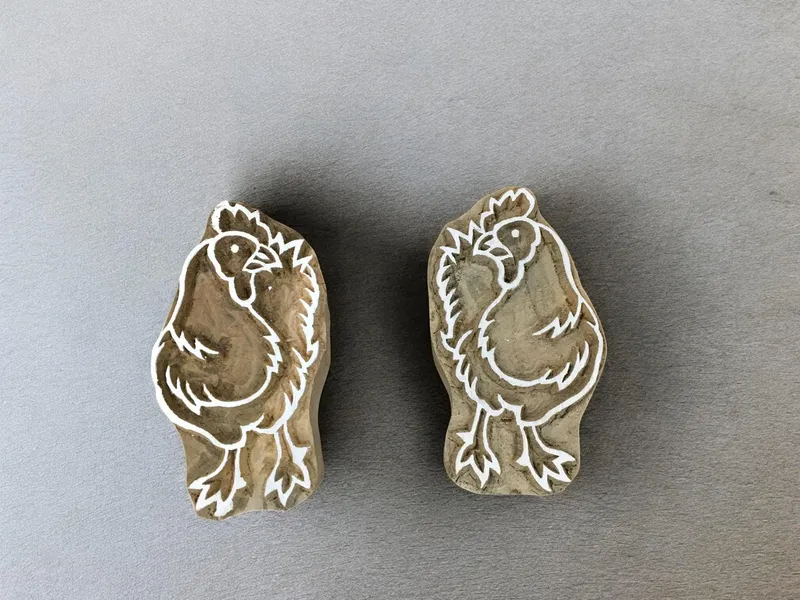 Twin hen 02  hand carved Indian wood printing block; textile stamp; pottery stamp,