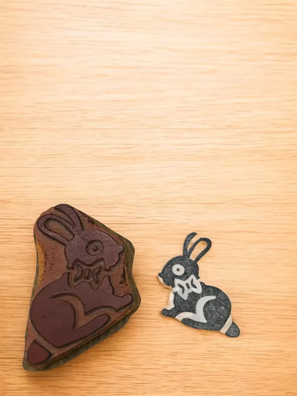 Indian Wooden Printing Block – Bunny With Bow Wood Mounted Rubber Stamp