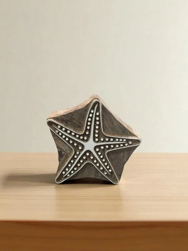 Hand Carved Starfish Wood Printing Block – Indian Textile Stamp