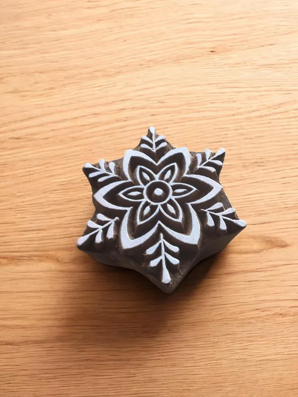 Snow flake Flower, hand carved Indian wood printing block; textile stamp; pottery stamp,