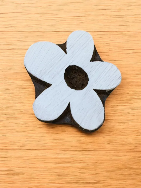 Hand Carved Flower Wood Block Stamp: Indian Textile, Pottery Printing