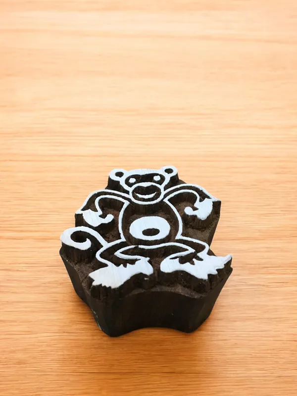 Dancing Monkey, hand carved Indian wood printing block; textile stamp; pottery stamp,