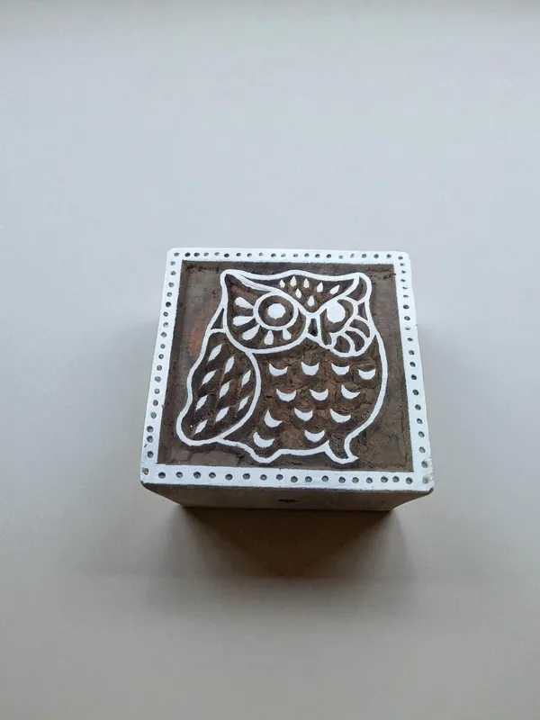 An Owl in Frame  hand carved Indian wood printing block; textile stamp; pottery stamp,