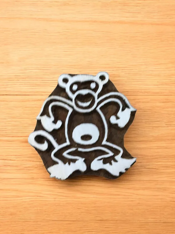 Dancing Monkey, hand carved Indian wood printing block; textile stamp; pottery stamp,