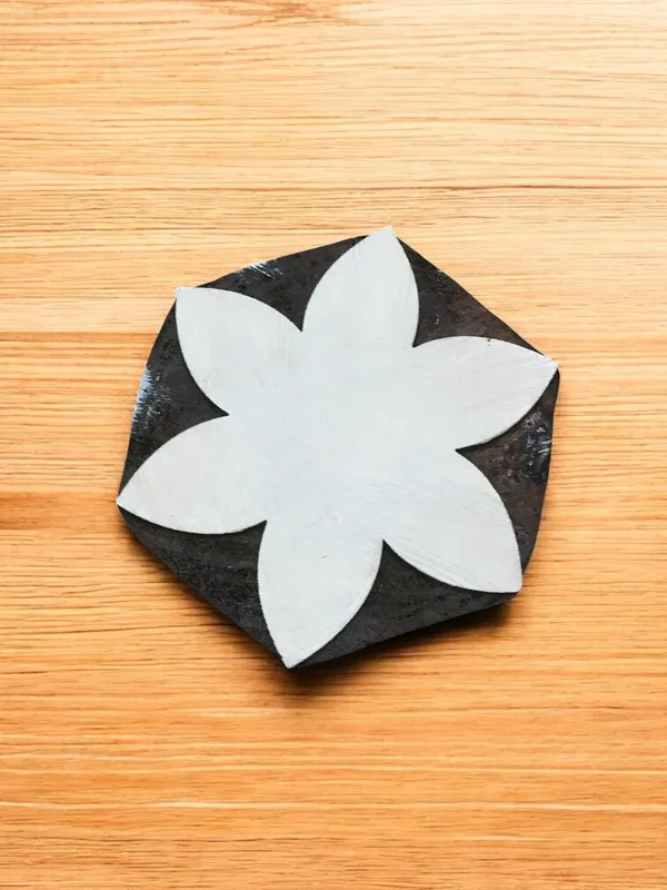 six leaves lotus, hand carved Indian wood printing block; textile stamp; pottery stamp,