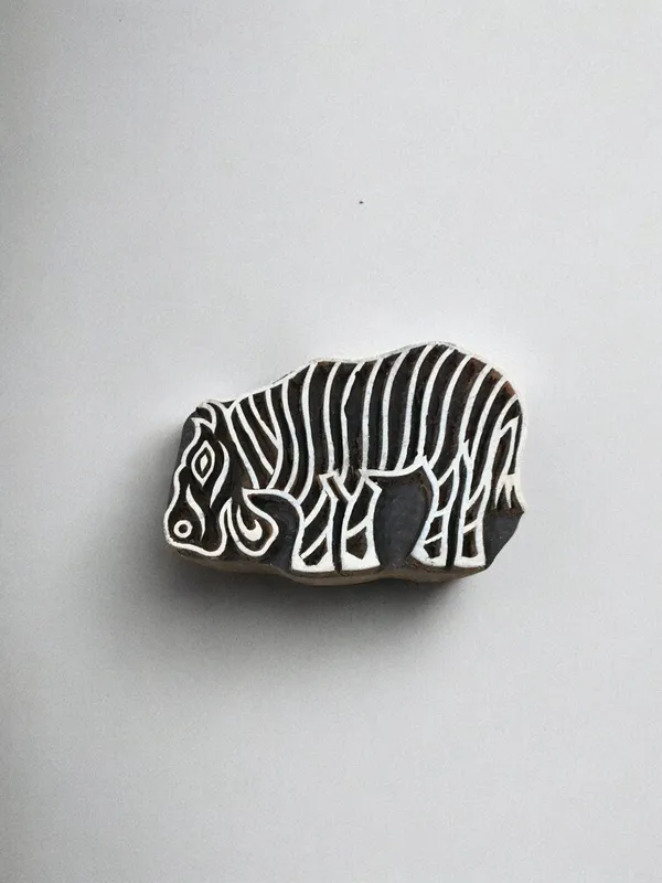 Silent Stripy Hippo  hand carved Indian wood printing block; textile stamp; pottery stamp,