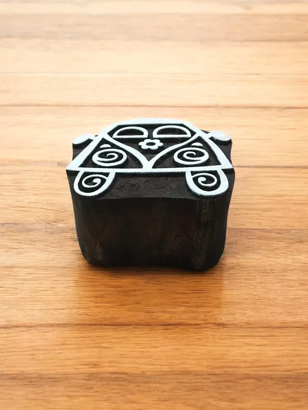 Campervan Wooden Printing Block – Hippie Floral Carved Stamp