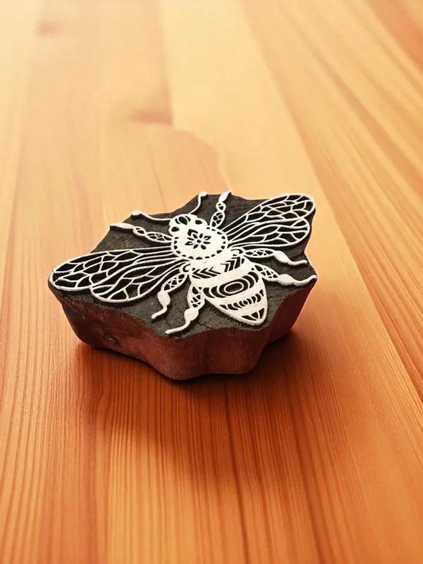 Hand Carved Queen Bee Wood Stamp, Textile Pottery Printing