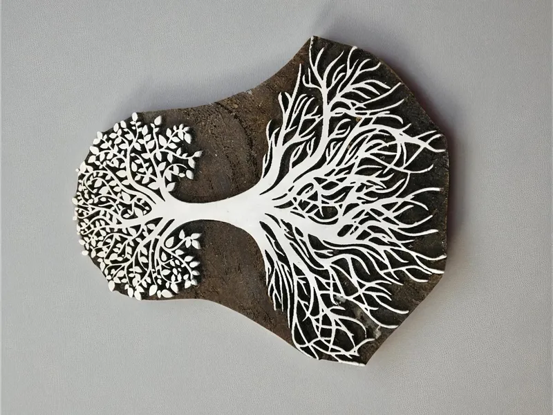 Bunchy Root Banyan Tree, hand carved Indian wood printing block; textile stamp; pottery stamp,