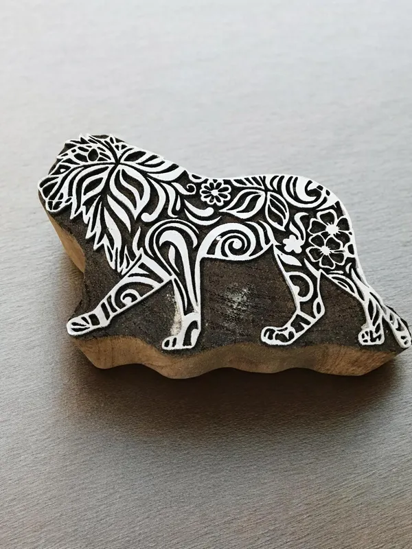 Zentangle Lion,  hand carved Indian wood printing block; textile stamp; pottery stamp,