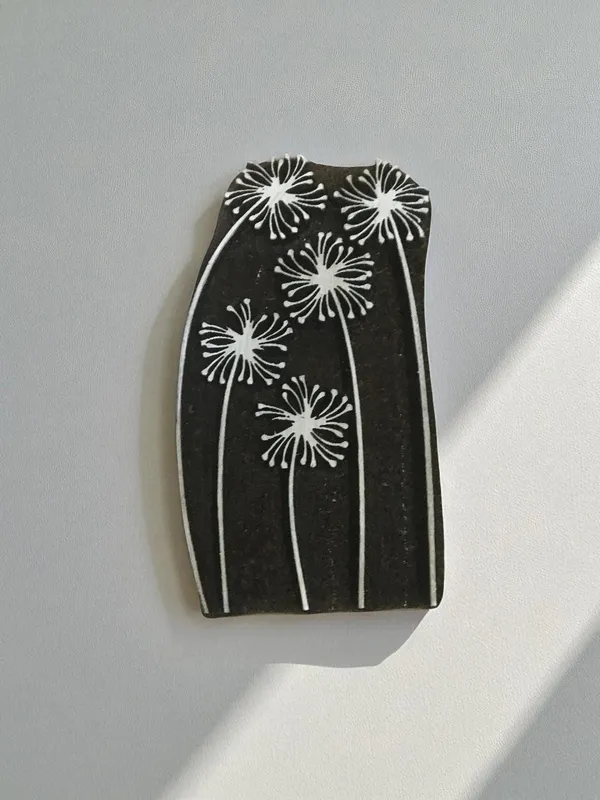 Floral Carved Wood Printing Block, Textile Pottery Stamp (10cm)
