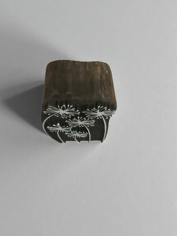 Floral Carved Wood Printing Block, Textile Pottery Stamp (10cm)