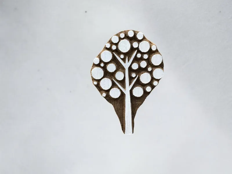 Tree of Balls, hand carved Indian wood printing block; textile stamp; pottery stamp,