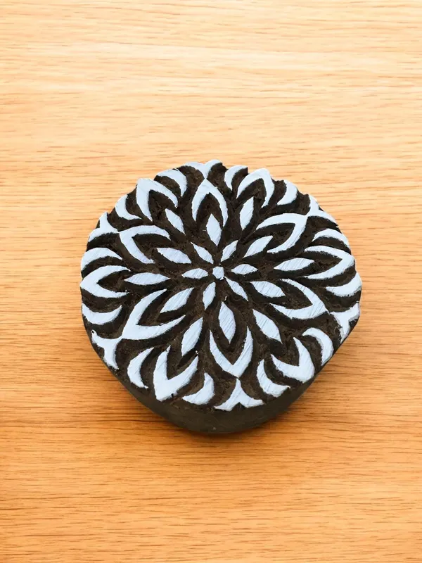 Flakes Mandala Wood Stamp, Hand Carved Indian Block Print, DIY Pottery