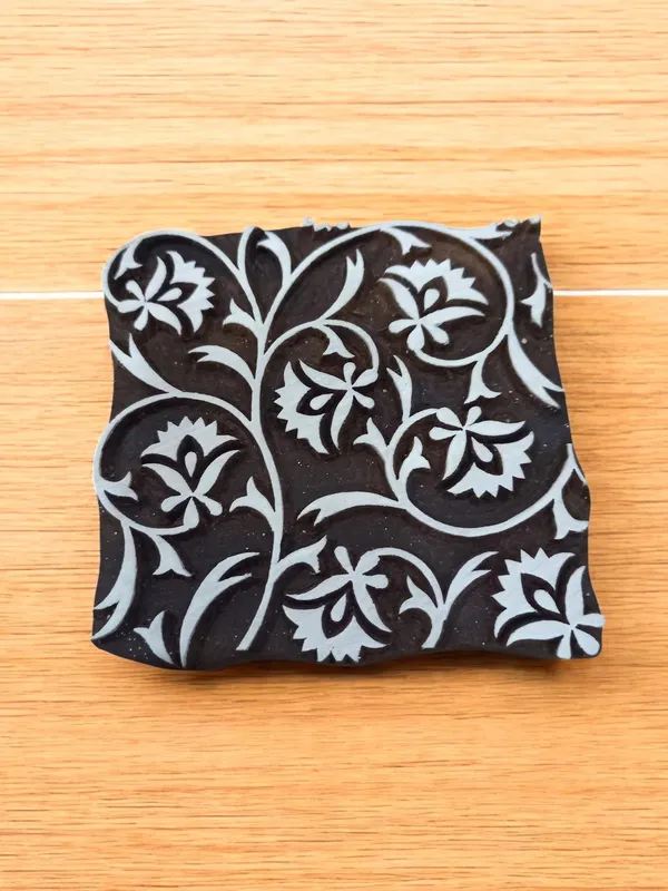Floral Carved Indian Wood Block Stamp, Pottery Printing, 10cm