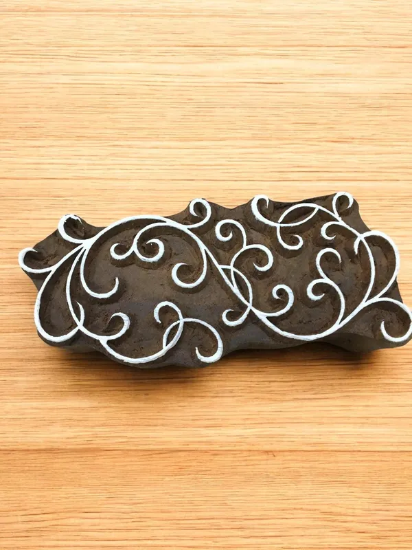 Curly Lines Repeat Pattern, hand carved Indian wood printing block; textile stamp; pottery stamp,