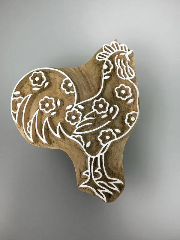Twin cock  hand carved Indian wood printing block; textile stamp; pottery stamp,