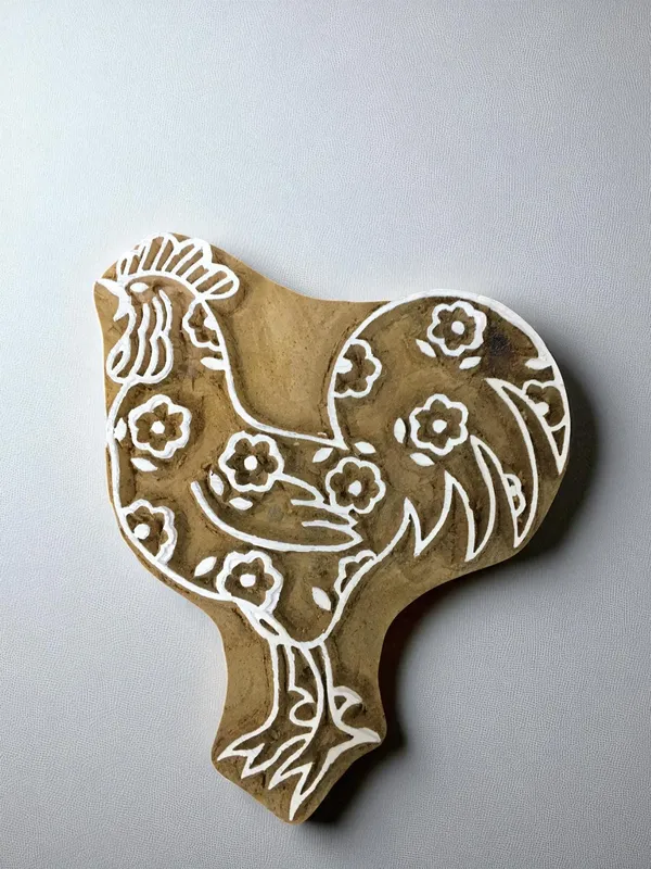 Twin cock  hand carved Indian wood printing block; textile stamp; pottery stamp,