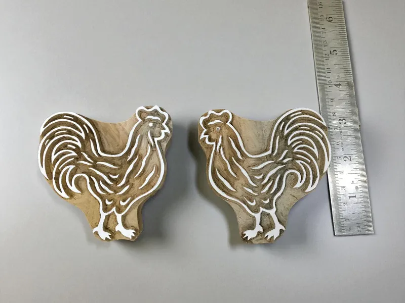 Twin hen 05  hand carved Indian wood printing block; textile stamp; pottery stamp,