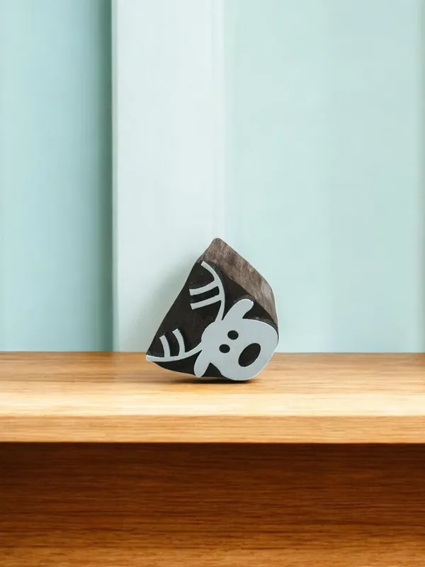 Funky Reindeer Wooden Printing Block: Hand Carved Textile Stamp