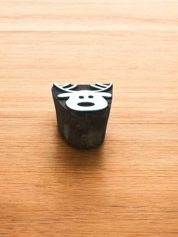 Funky Reindeer Wooden Printing Block: Hand Carved Textile Stamp