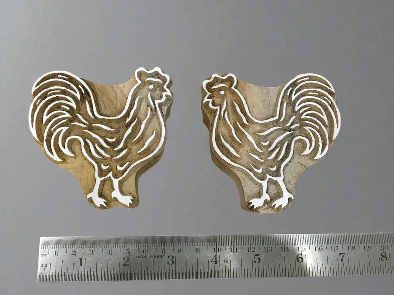 Twin hen 05  hand carved Indian wood printing block; textile stamp; pottery stamp,