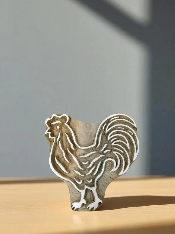 Twin hen 05  hand carved Indian wood printing block; textile stamp; pottery stamp,