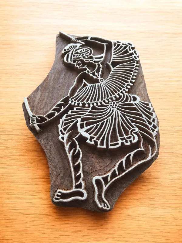 Dancing Man folk Art, hand carved Indian wood printing block; textile stamp; pottery stamp,