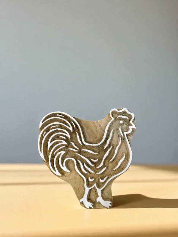 Twin hen 05  hand carved Indian wood printing block; textile stamp; pottery stamp,