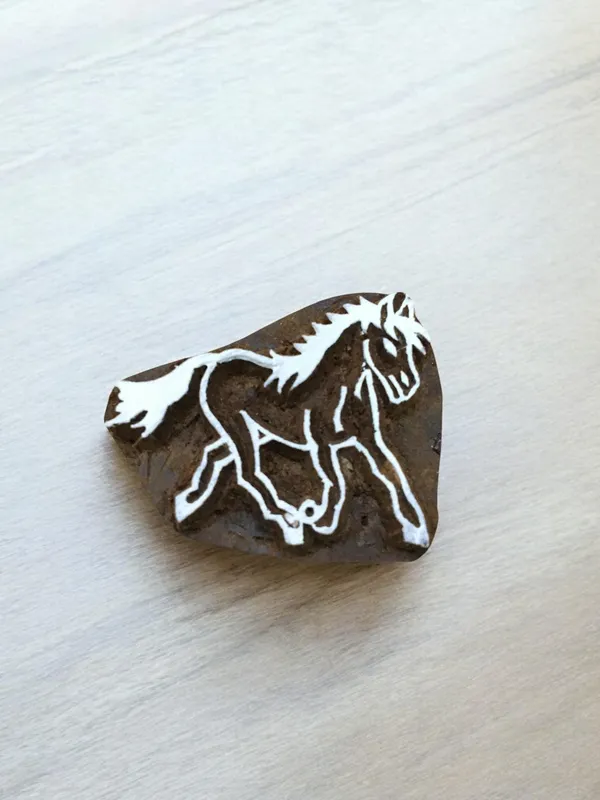Running Horse Wooden Printing Block: Indian Hand-Carved Textile Stamp