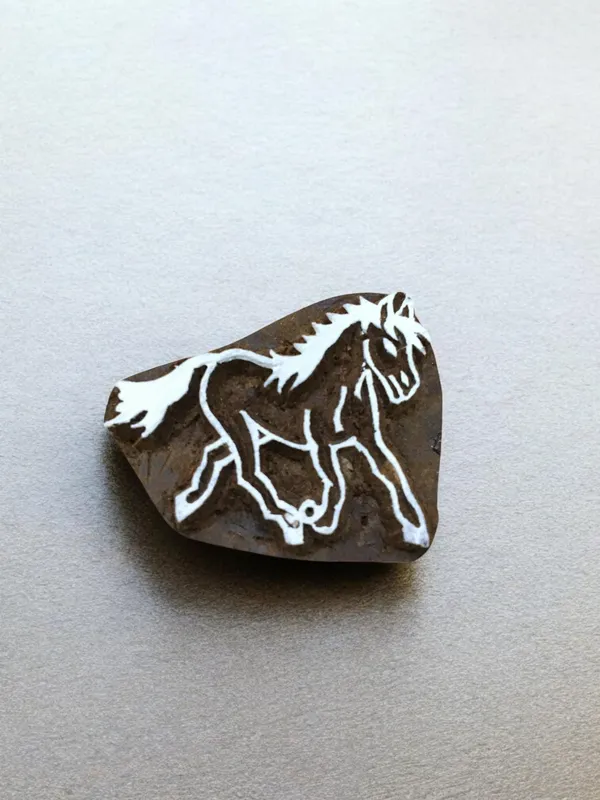 Running Horse Wooden Printing Block: Indian Hand-Carved Textile Stamp