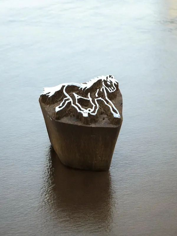 Running Horse Wooden Printing Block: Indian Hand-Carved Textile Stamp