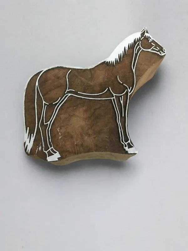 Small Horse Carved Wood Stamp, Textile Printing Block