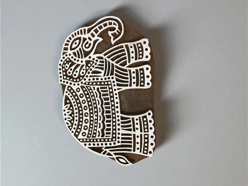 Indian Wooden Printing Block - Large Detailed Elephant