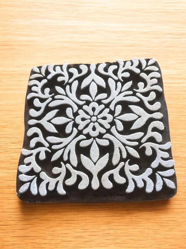 Hand Carved Indian Wood Printing Block, Tile Design, Textile Stamp