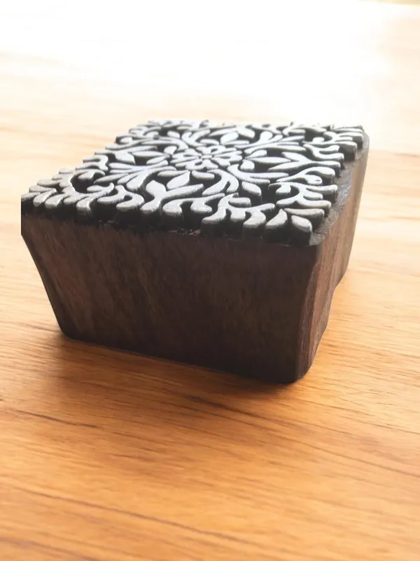 Hand Carved Indian Wood Printing Block, Tile Design, Textile Stamp