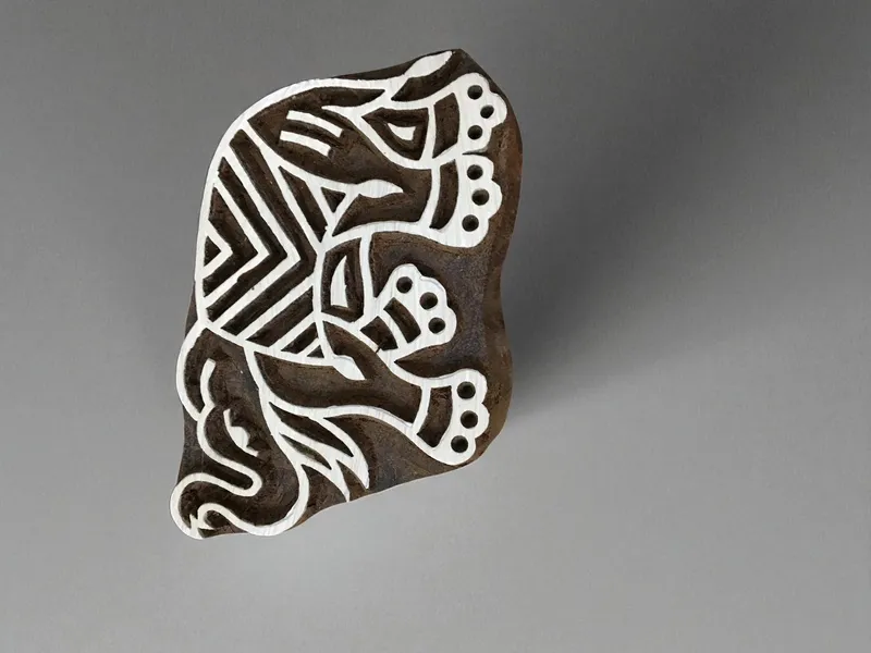 Trunk Up Elephant,  hand carved Indian wood printing block; textile stamp; pottery stamp,