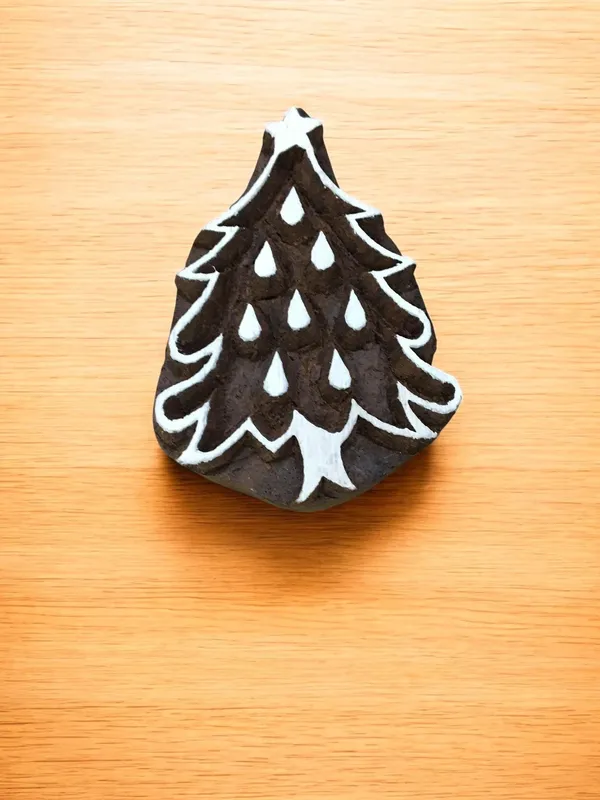 Christmas Tree Indian hand carved wood stamps; textile printing block, pottery stamps