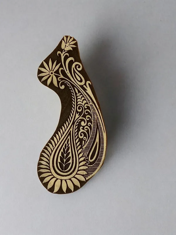 Detailed Paisley hand carved Indian wood printing block; textile stamp; pottery stamp,