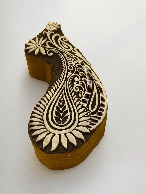 Detailed Paisley hand carved Indian wood printing block; textile stamp; pottery stamp,