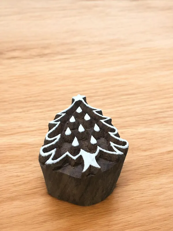 Christmas Tree Indian hand carved wood stamps; textile printing block, pottery stamps
