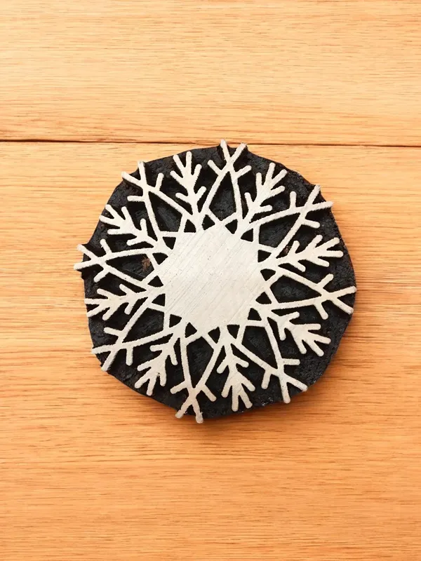 Snowflake Wood Block Stamp: Hand Carved Textile Printing, Set of 10