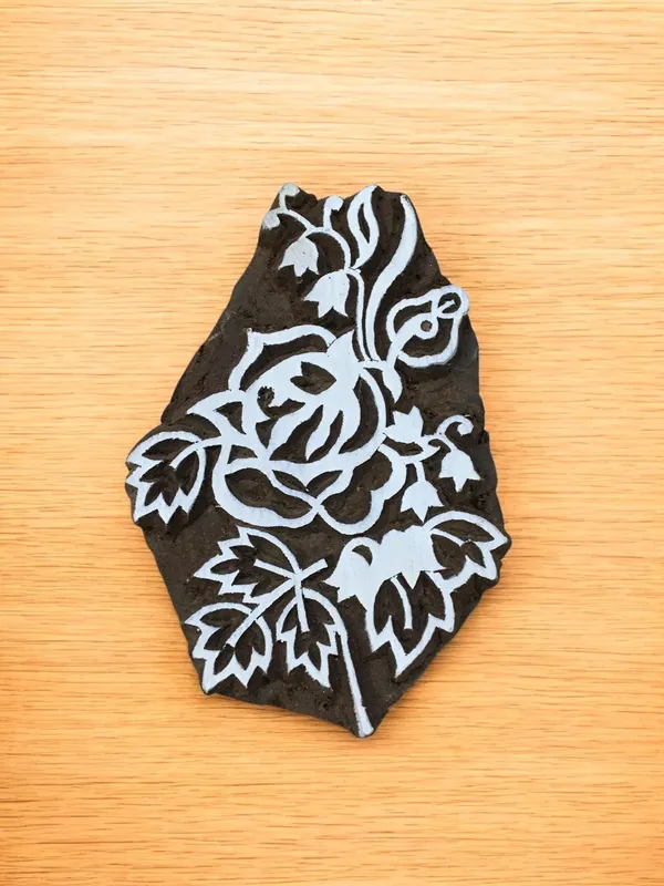 Rose Plant, hand carved Indian wood printing block; textile stamp; pottery stamp,