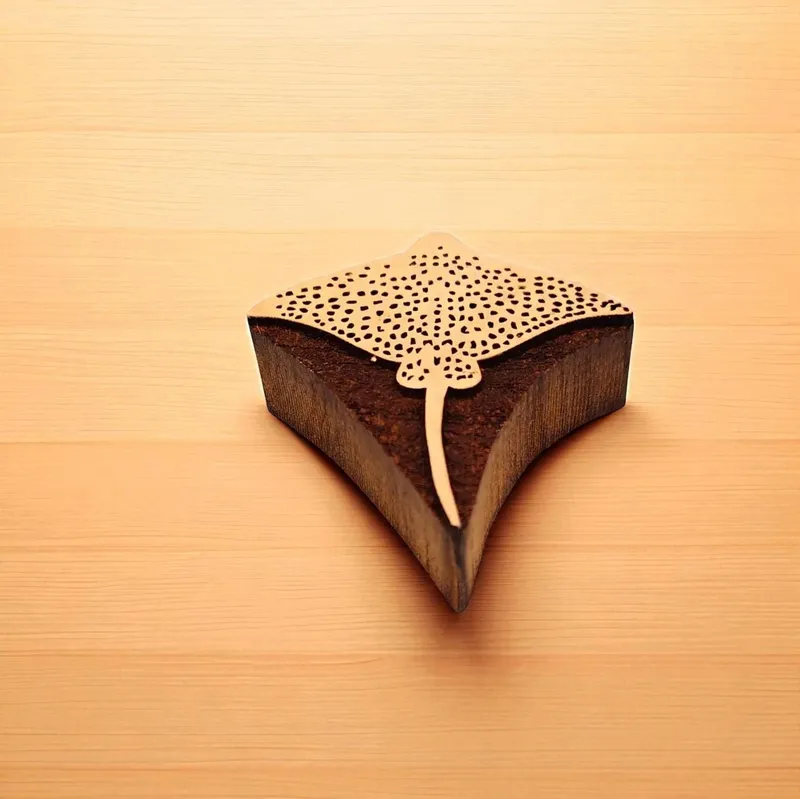 Stingray Wood Stamp, Hand Carved Indian Printing Block