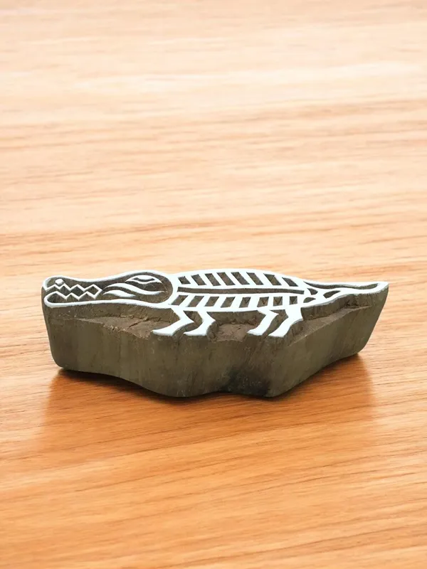 Hand Carved Gator Stamp: Indian Wooden Block Print, Pottery