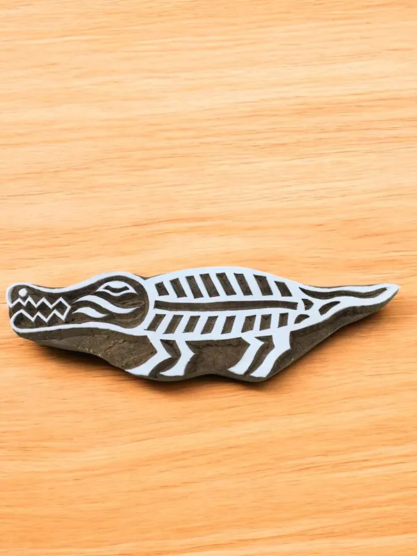 Hand Carved Gator Stamp: Indian Wooden Block Print, Pottery