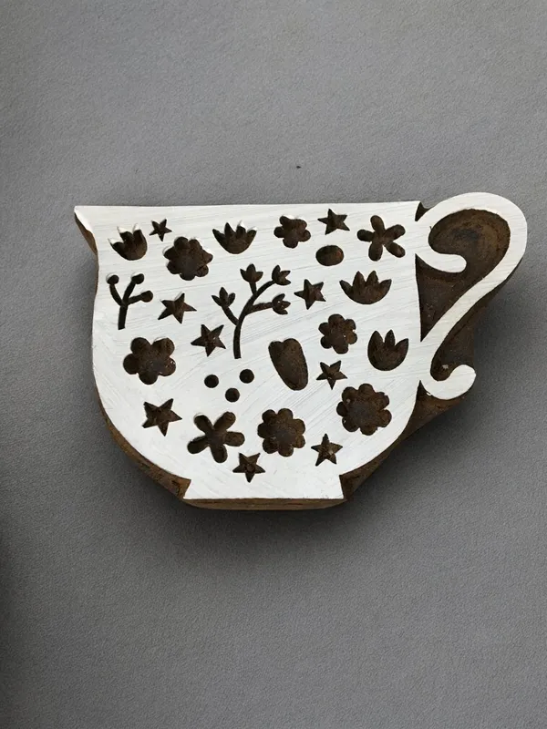 Artistic Tea Cup,  hand carved Indian wood printing block; textile stamp; pottery stamp,